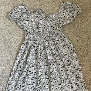 blush bj cottagecore dress with black and white floral design (M)